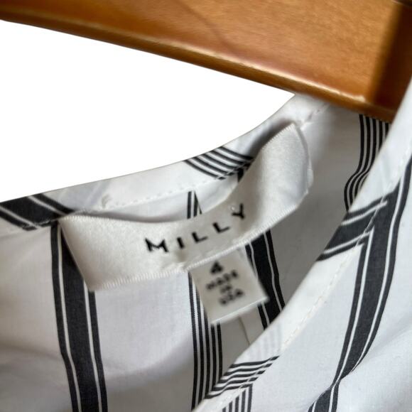 Milly Gabby Stripe Bell Sleeve Top Pinstriped High-Neck Ruffle White Office 4 - Picture 3 of 11